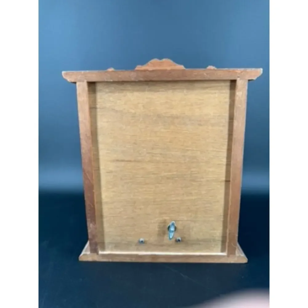 Vintage 1970s Wooden Floral Painted Jewelry Armoire Music Box